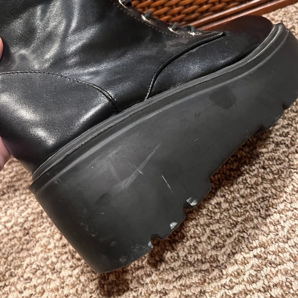 SHEIN Black Faux Leather Lace Up Platform Combat Boots - Picture 10 of 16